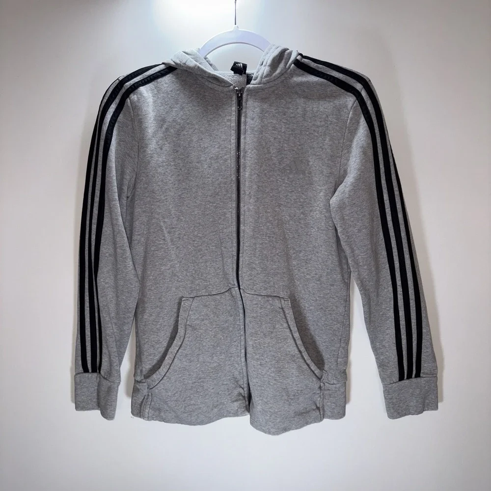 adidas Essentials 3-Stripes Full-Zip Hoodie‎ Men's Gray Fleece Athletic Size Med